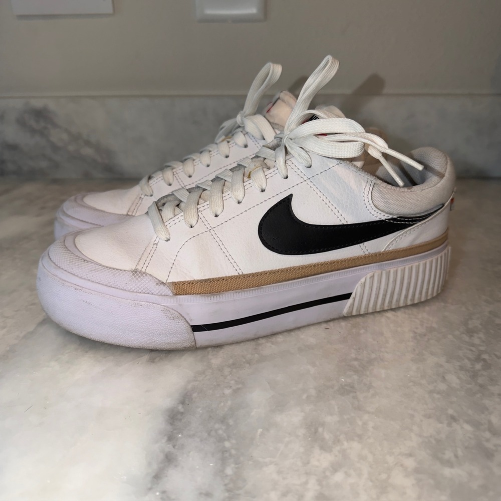 Nike Court Legacy Lift White Black Tan Platform Sneakers DM7590-101 Womens 8.5